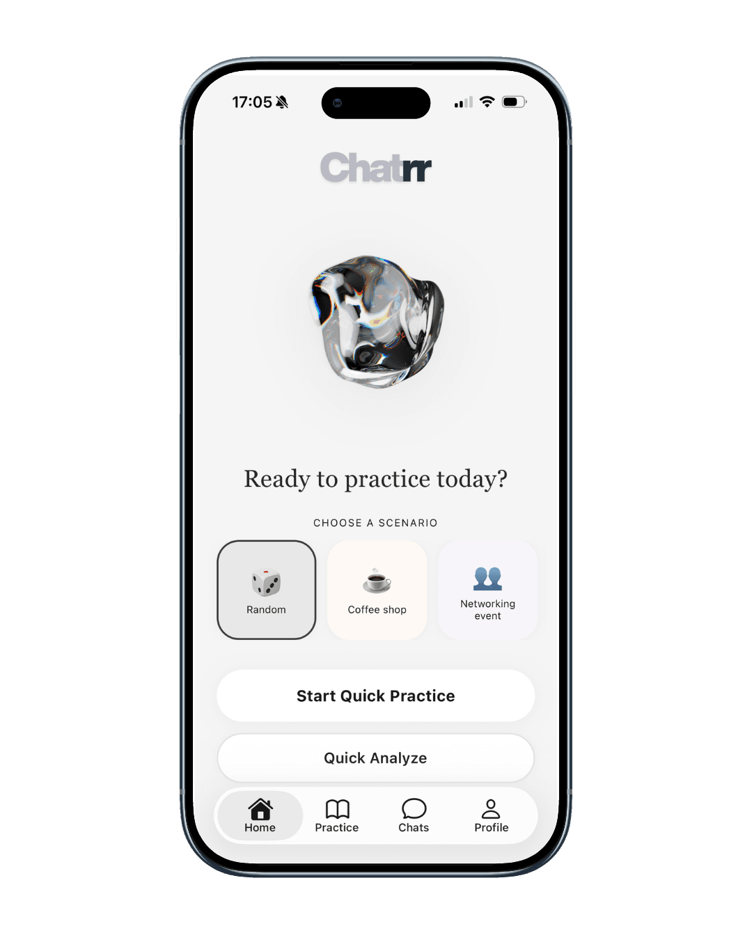 Chattr app on iPhone showing scenario practice